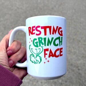 Resting grinch face ceramic mug cup 11 oz